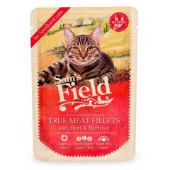 Sam´s Field Cat Gesteriliseerde Rundvlees Filets & Rode Biet (Zakjes) - 24 x 85 gram