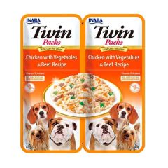 Churu Dog Twin Kip, Groenten & Rundvlees in Kippenbouillon - 12 x 80 gr (Levertijd 3 - 5 dagen)