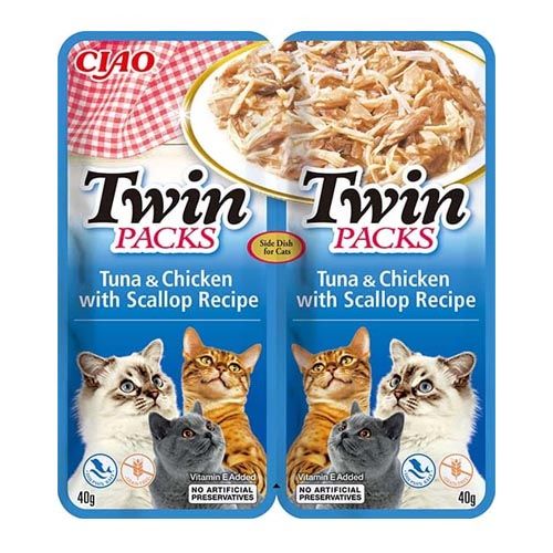 Churu Cat Twin Tonijn & Kip in Sint-Jakobsschelpenbouillon - 12 x 80 gr (Levertijd 3 - 5 dagen)