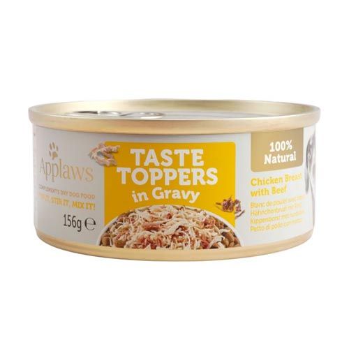 Applaws Dog Taste Toppers in Jus Kip met Rundvlees in Saus (Blik) 156 gr x 12