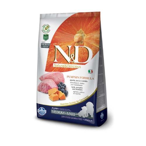 Farmina N&D Grain Freee Pompoen Puppy Medium & Maxi Lam Hond