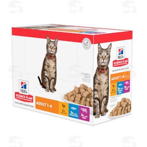 Hill´s Feline Adult Kip, Blauwbaars & Rundvlees (Zakjes)