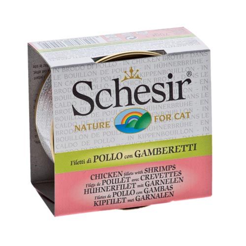 Schesir Kat Kipfilets en Garnalen in Bouillon (Blik)
