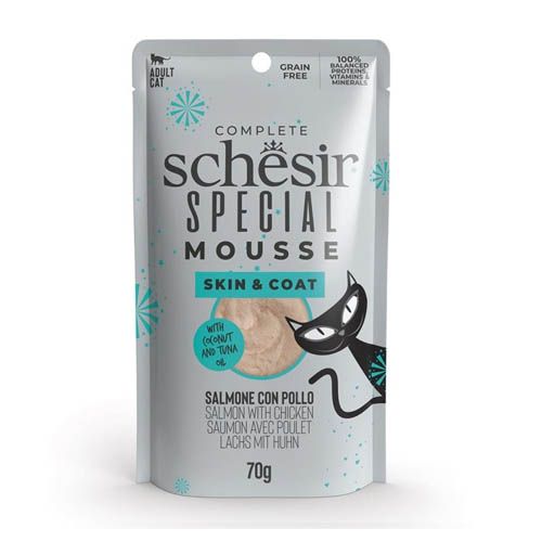 Schesir Speciaal Kat Huid & Vacht Mousse Zalm met Kip (Zakjes)